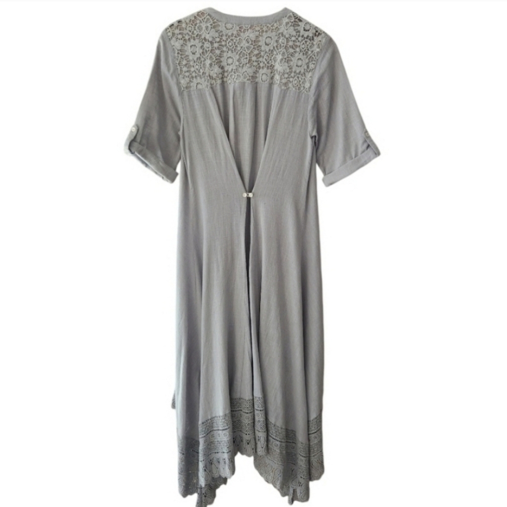 April Cornell Light Gray Lace-Trim Button-Front Maxi Dress - Picture 2 of 8